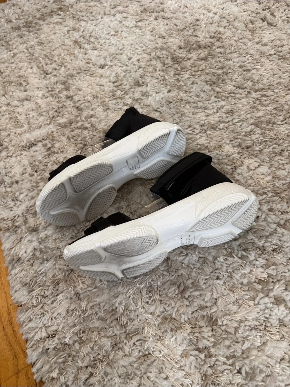 Fashion Nova Black Sport Sandals with Clear Accent Strap